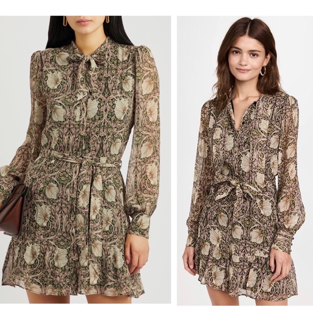 PAIGE Vitoria Floral Silk Button Down Tie Long Sleeve Mini Dress NWT Size M
